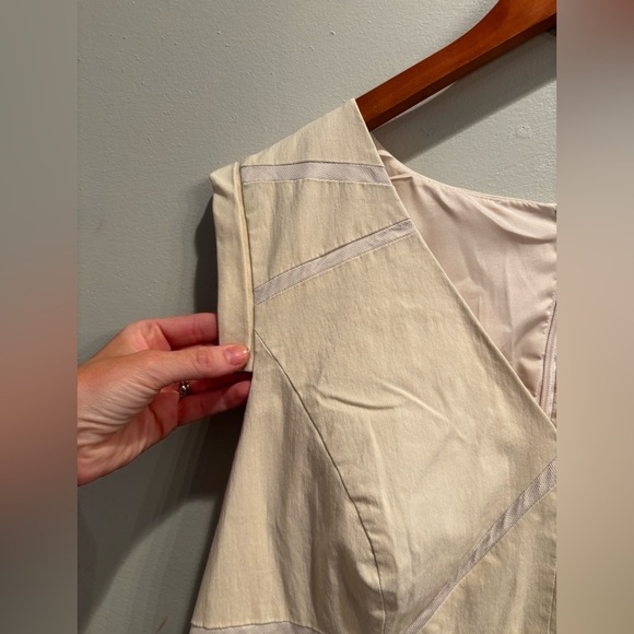 Adrianna Papell Beige Midi Dress with Subtle Stripes business casual cap sleeve - Picture 4 of 15